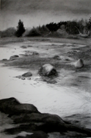 Studio View Fog and Tide   28x19   Charcoal on Paper   2011